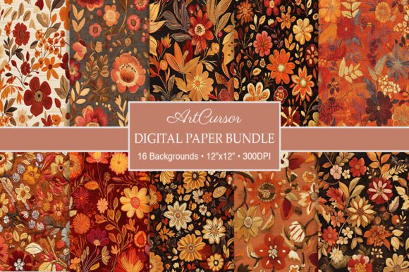 Reviewing Autumn Embroidery Floral Digital Papers