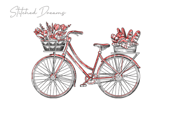 Reviewing Bike with Bread and Flowers Embroidery